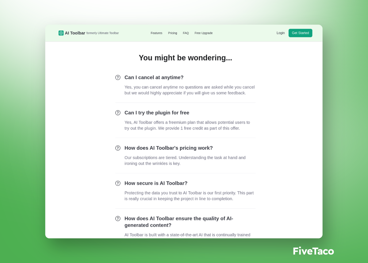 AI Toolbar | FiveTaco